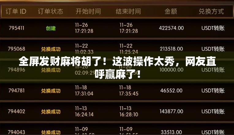 全屏发财麻将胡了！这波操作太秀，网友直呼赢麻了！