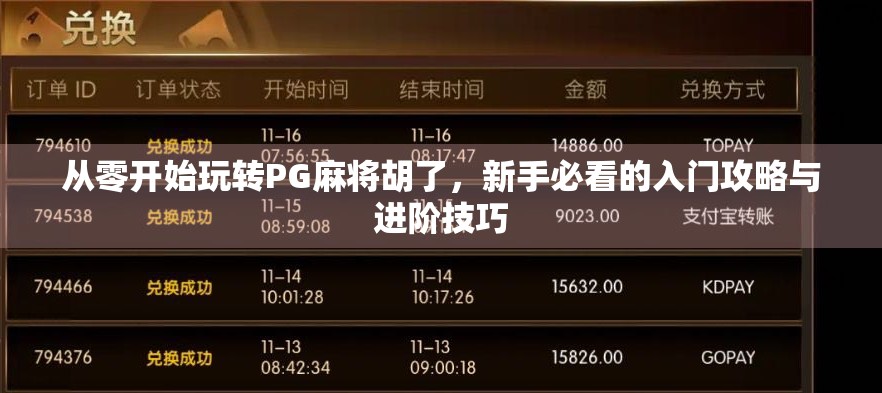 从零开始玩转PG麻将胡了，新手必看的入门攻略与进阶技巧