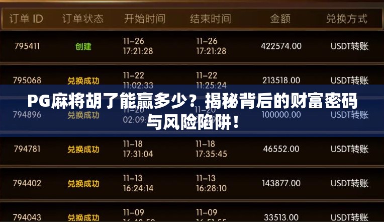 PG麻将胡了能赢多少?揭秘背后的财富密码与风险陷阱! PG麻将胡了能赢多少?揭秘背后的财富密码与风险陷阱!